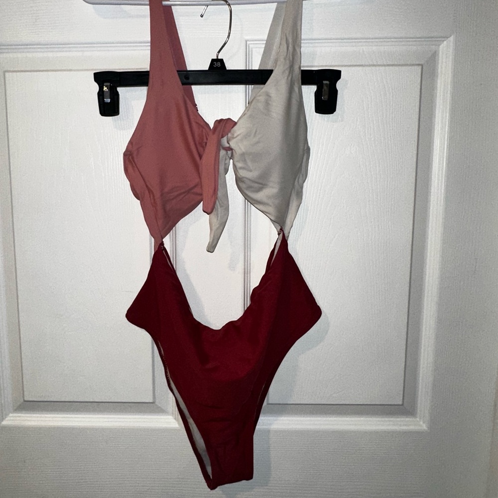 Two-Tone Swimsuit in Red and Cream